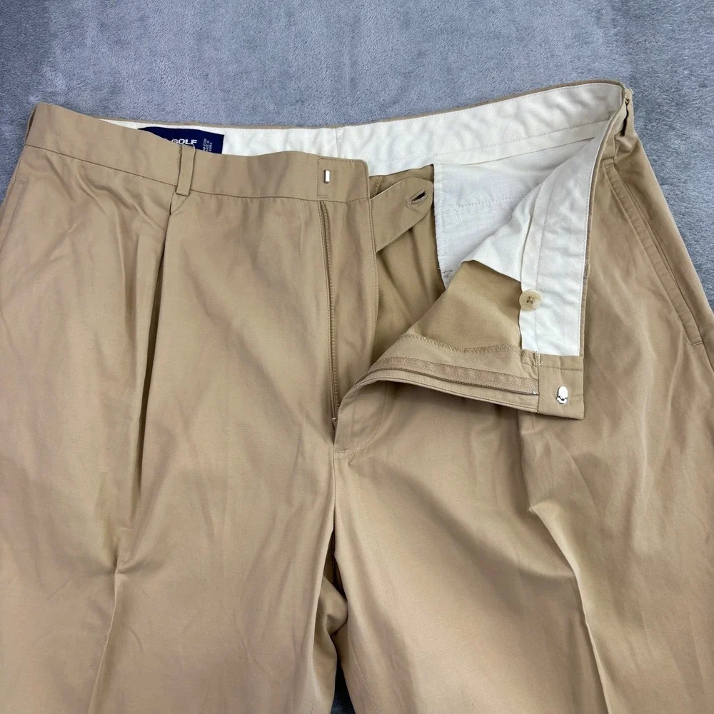Polo Golf Ralph Lauren Mens 40x32  Khaki Pleated Chino Pants Casual Cotton Nylon